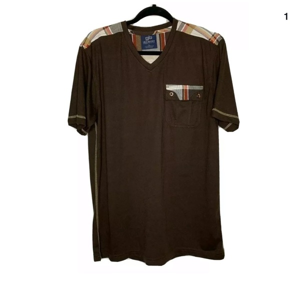 Godbody Mens V Neck Shirt Size Large Brown S/S - Picture 1 of 3